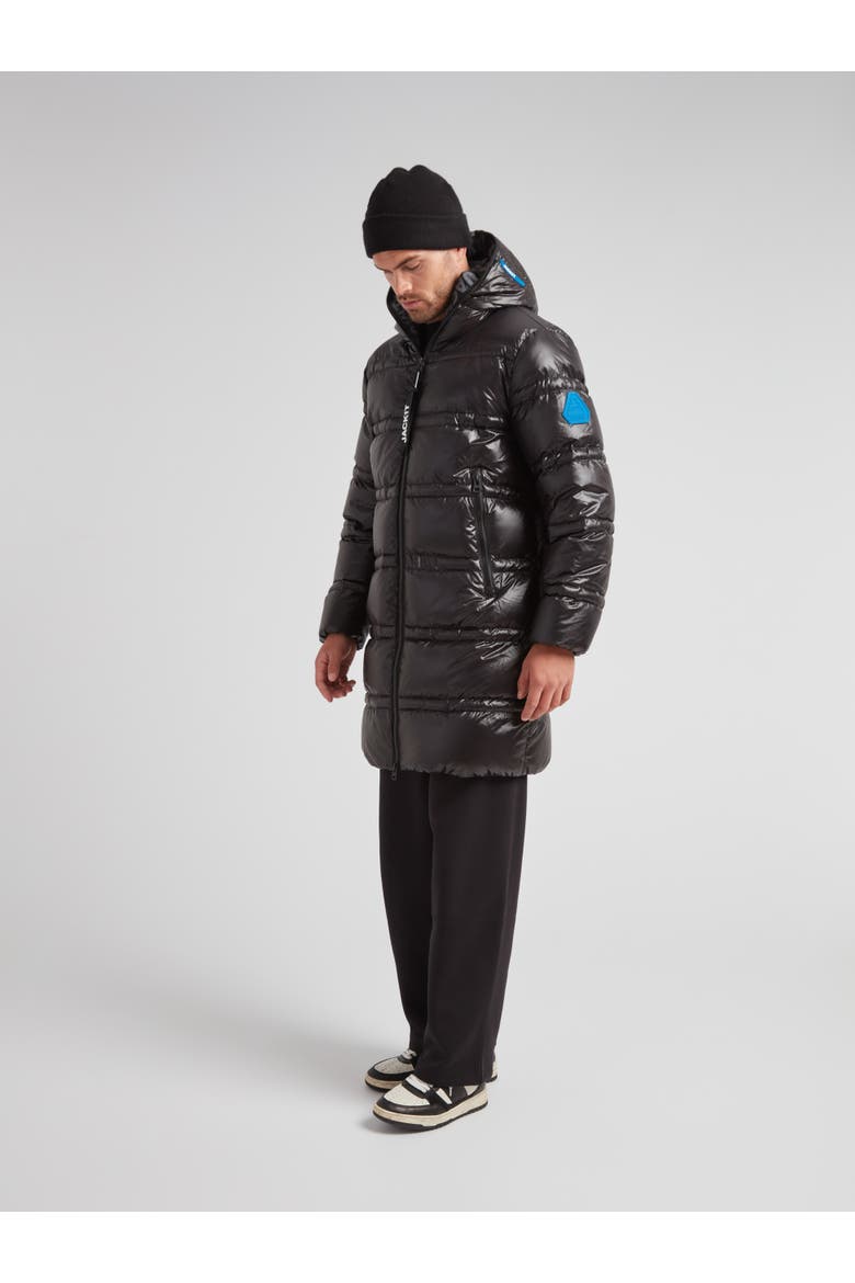 R4D Tramline Hooded Long Puffer Coat, Alternate, color, BLACK