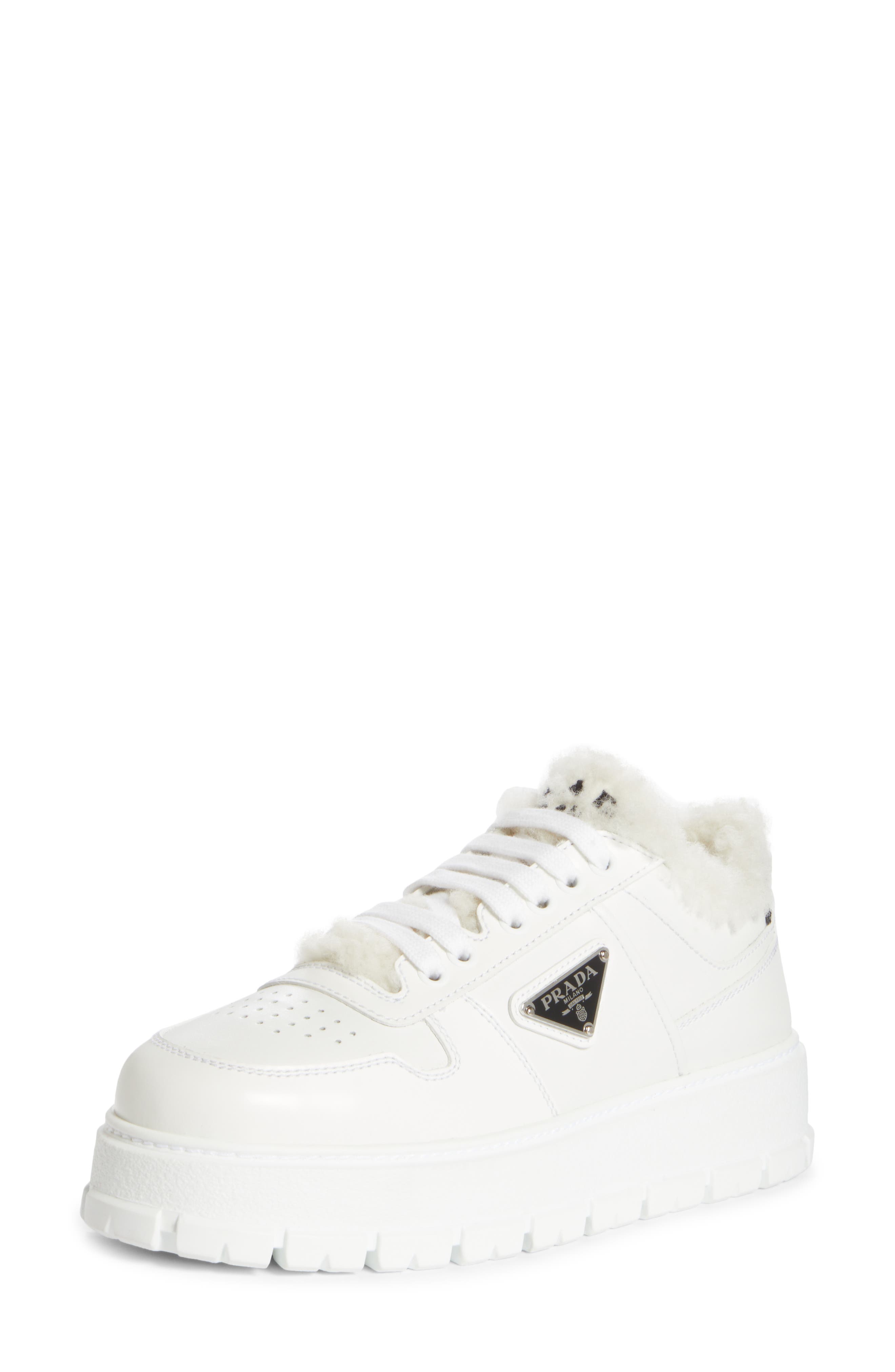 Prada Logo Sport Shearling Lined Platform Sneaker, Main, color, 