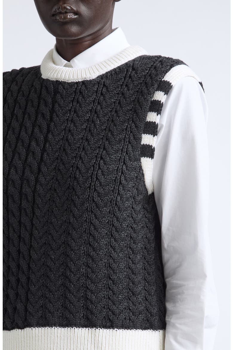 Aran Cable Knit Sweater Vest, Alternate, color, DARK GREY