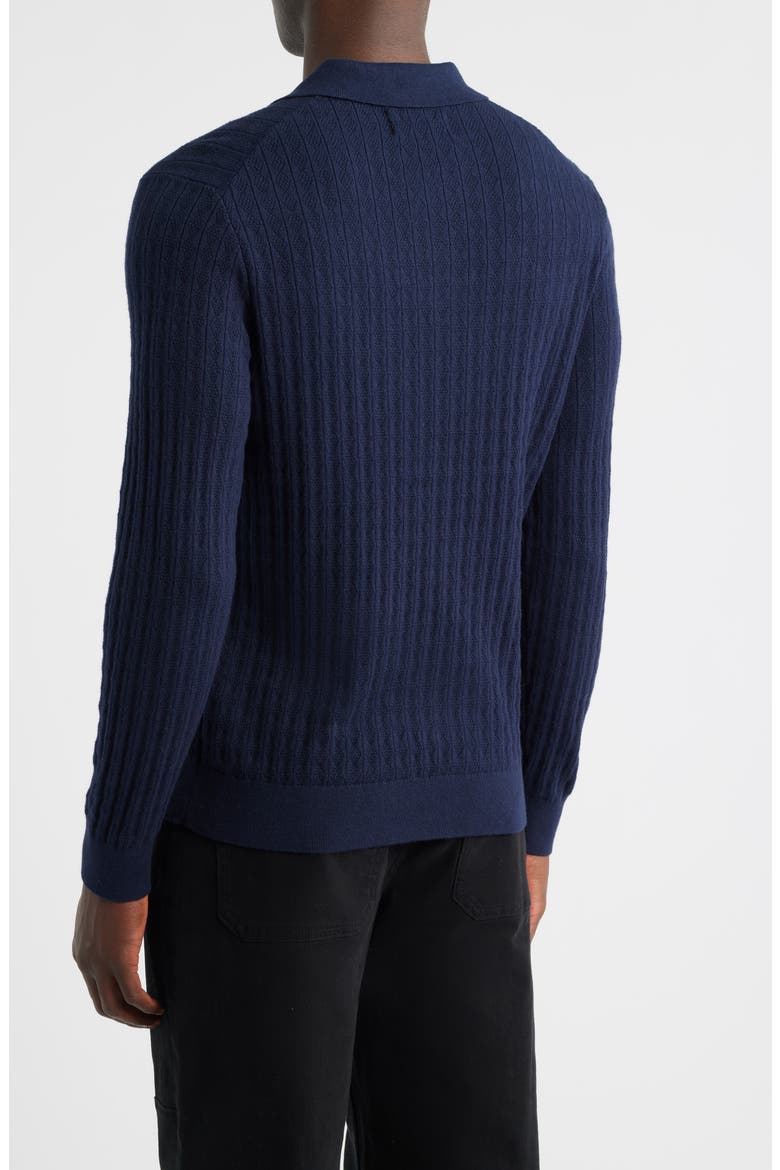 Oban Diamond Stripe Cotton & Cashmere Polo Sweater, Alternate, color, NAVY