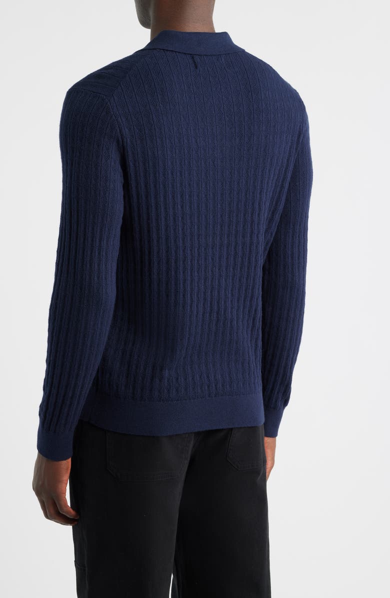 Wax London Oban Diamond Stripe Cotton & Cashmere Polo Sweater, Alternate, color, Navy