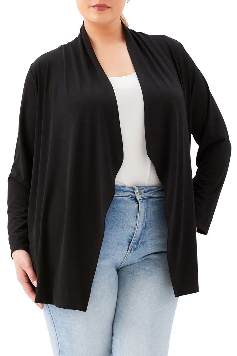 Open Front Travel Jersey Cardigan, Alternate, color, BLACK