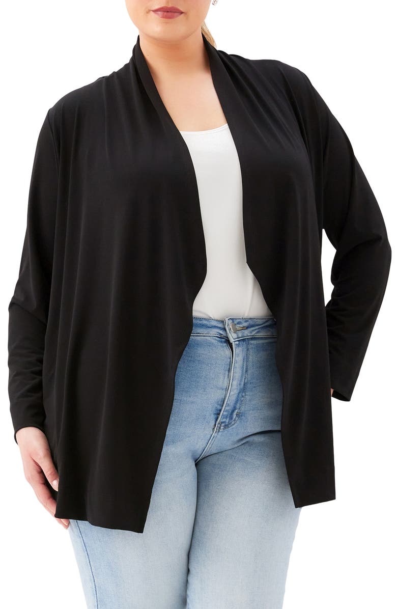 Karen Kane Open Front Travel Jersey Cardigan, Alternate, color, Black
