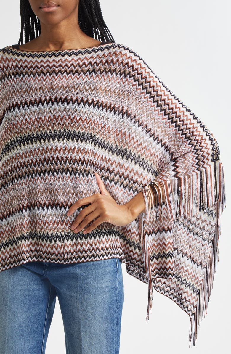 Missoni Metallic Zigzag Knit Poncho, Alternate, color, 