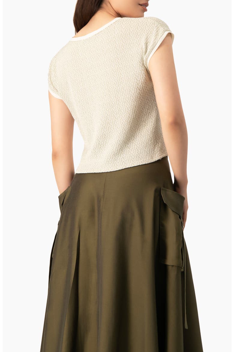 Textured Cap Sleeve Boat Neck Knit Cropped Top, Alternate, color, Gold