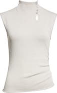 Helmut Lang Asymmetric Button Mock Neck Sleeveless Top