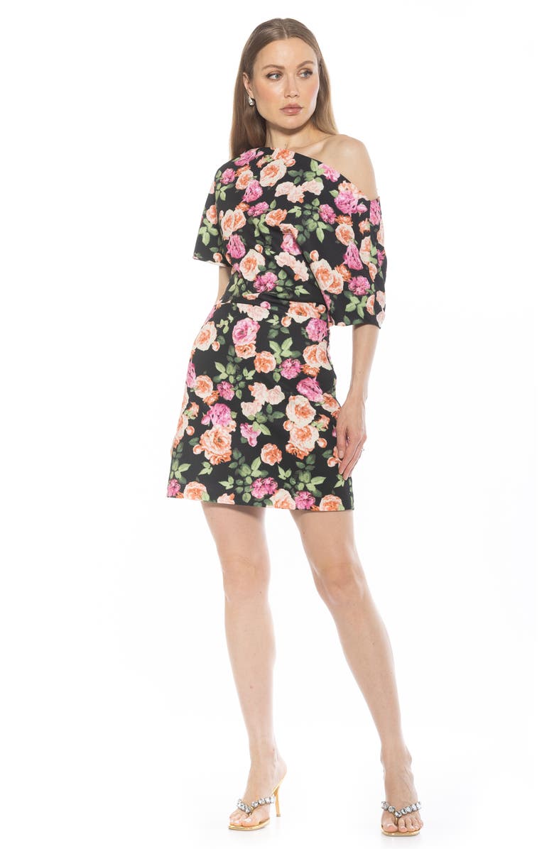 Alexia Admor Suri Draped One-Shoulder Minidress, Alternate, color, Black Floral
