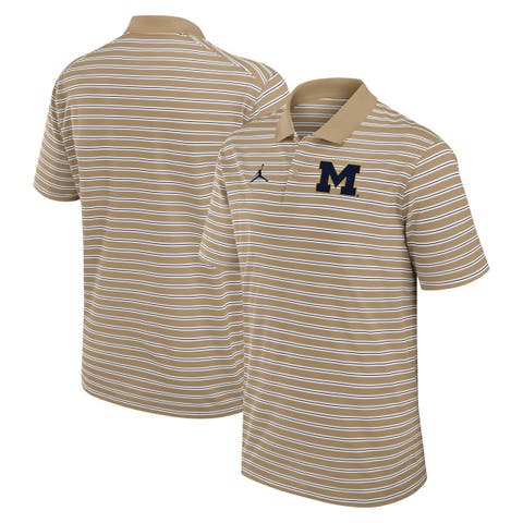 Men's Jordan Brand Tan/White Michigan Wolverines Primetime Victory Striped Polo