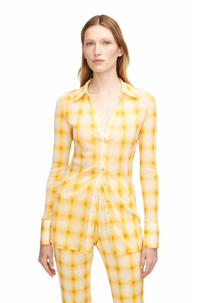 Rebecca Taylor Ombre Plaid Mesh Button Down Shirt, Main, color, Ombre Plaid Zinnia Combo