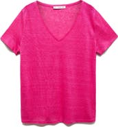 MANGO V-neck Linen T-Shirt