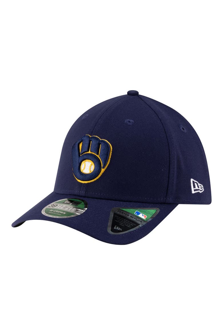 Men's New Era  Navy Milwaukee Brewers Player Replica 39THIRTY M-Crown Flex Hat, Main, color, Navy