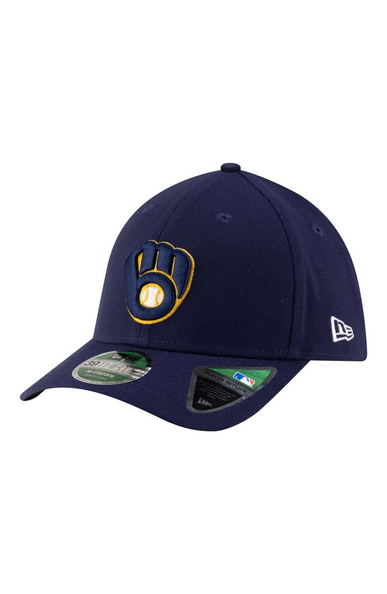 New Era Men's New Era Navy Milwaukee Brewers Player Replica 39THIRTY M-Crown Flex Hat, Main, color, Navy