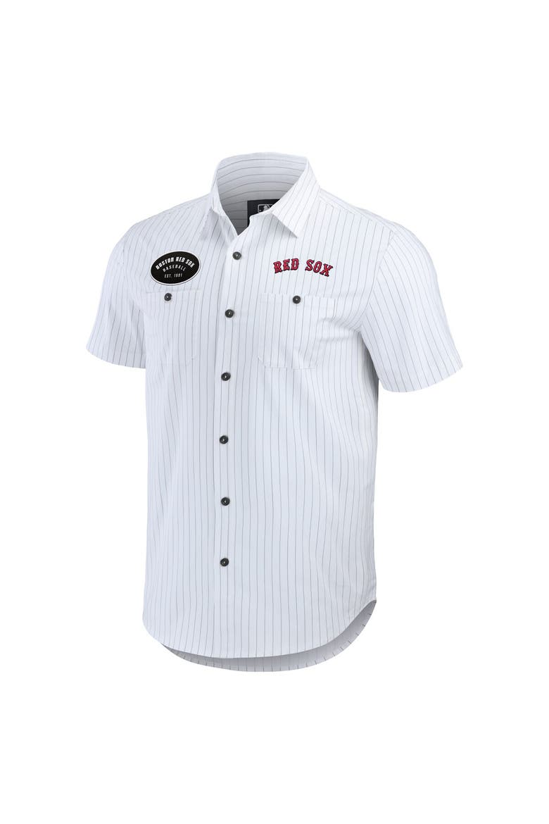 Men's Darius Rucker Collection by Fanatics White Boston Red Sox Pin Stripe Short Sleeve Button-Up Shirt, Alternate, color, White