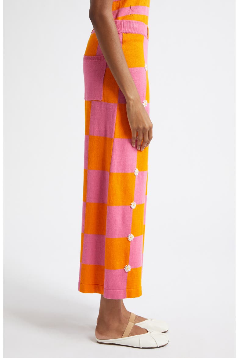 Daisy Intarsia Check Linen Blend Wide Leg Pants, Alternate, color, CANDY/ ORANGE