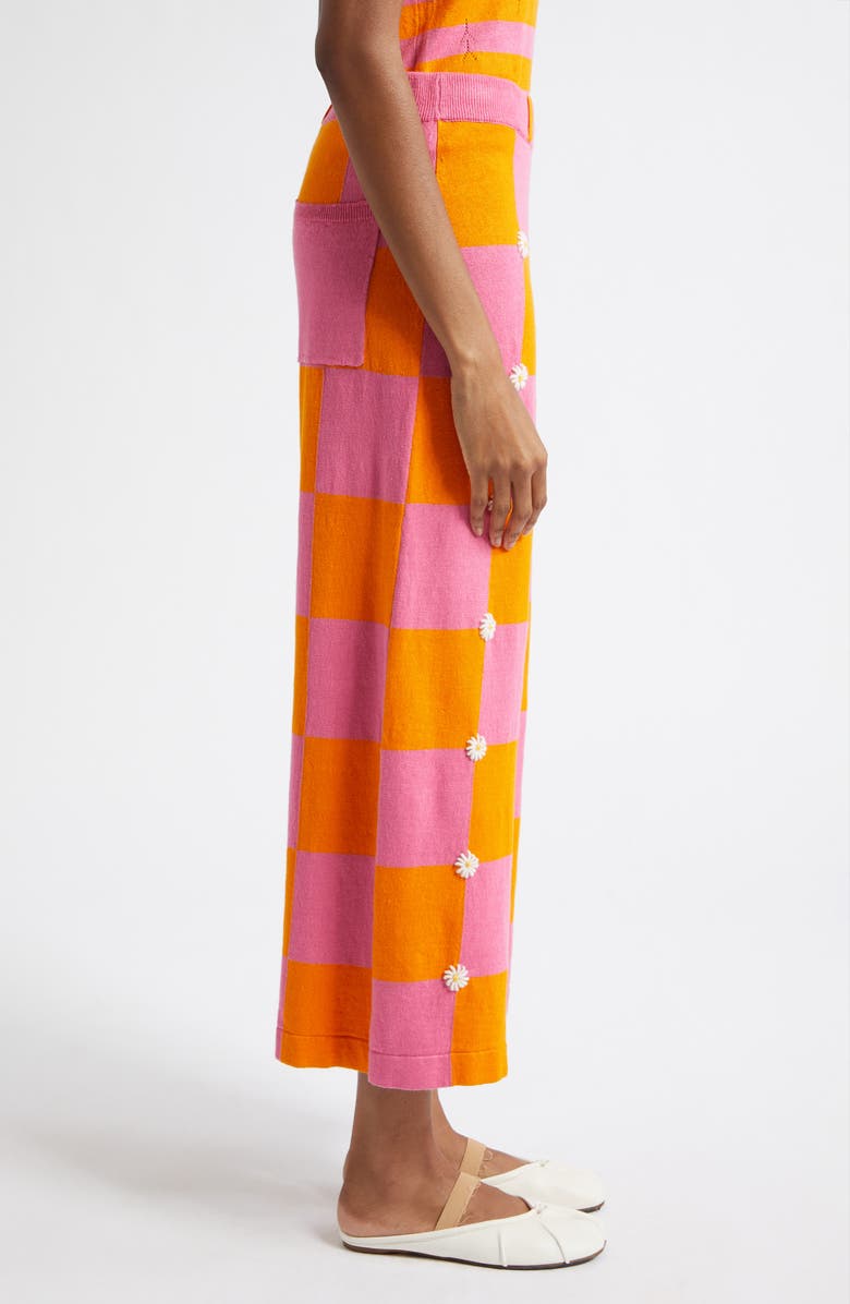 YanYan Daisy Intarsia Check Linen Blend Wide Leg Pants, Alternate, color, Candy/ Orange