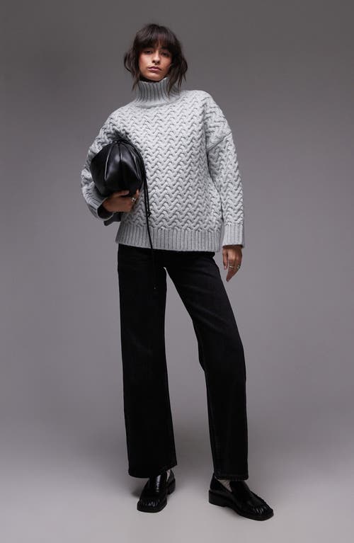 Shop Topshop Oversize Turtleneck Sweater In Light Grey