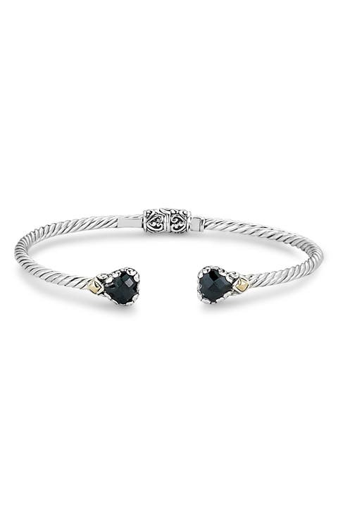 18k Gold & Sterling Silver Black Spinel Cuff Bracelet