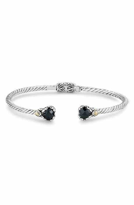 18k Gold & Sterling Silver Black Spinel Cuff Bracelet
