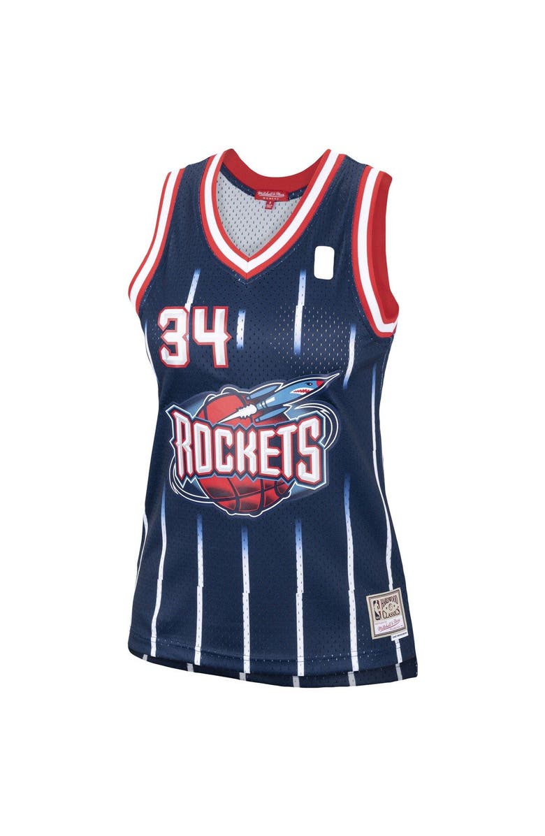 Mitchell & Ness Women's Mitchell & Ness Hakeem Olajuwon Navy Houston Rockets Hardwood Classics Swingman Jersey, Alternate, color,