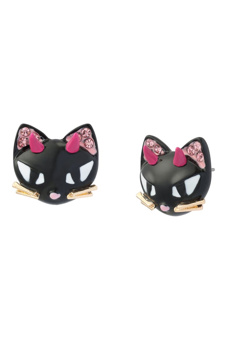 Devil Cat Stud Earrings, Main, color, BLACK