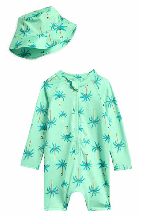 PL Baby by Petit Lem Long Sleeve One-Piece Rashguard Swimsuit & Hat Set