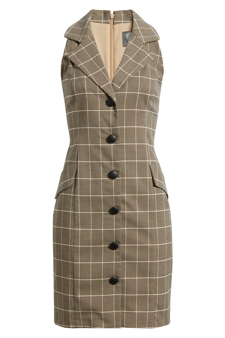Windowpane Plaid Coat Dress, Alternate, color, BLACK TAN