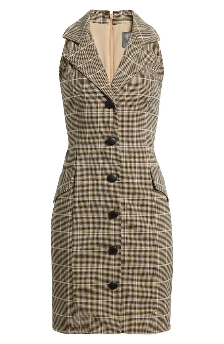 Vince Camuto Windowpane Plaid Coat Dress, Alternate, color, Black Tan