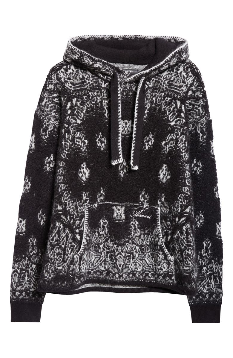 AMIRI Bandana Jacquard Hooded Alpaca, Mohair & Wool Blend Sweater, Alternate, color, Black