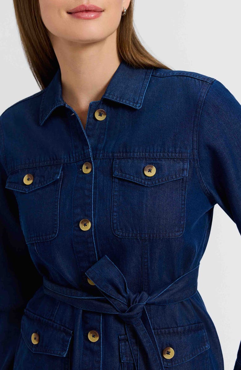 Foxcroft Stella Belted Denim Utility Jacket, Alternate, color, Dark Wash