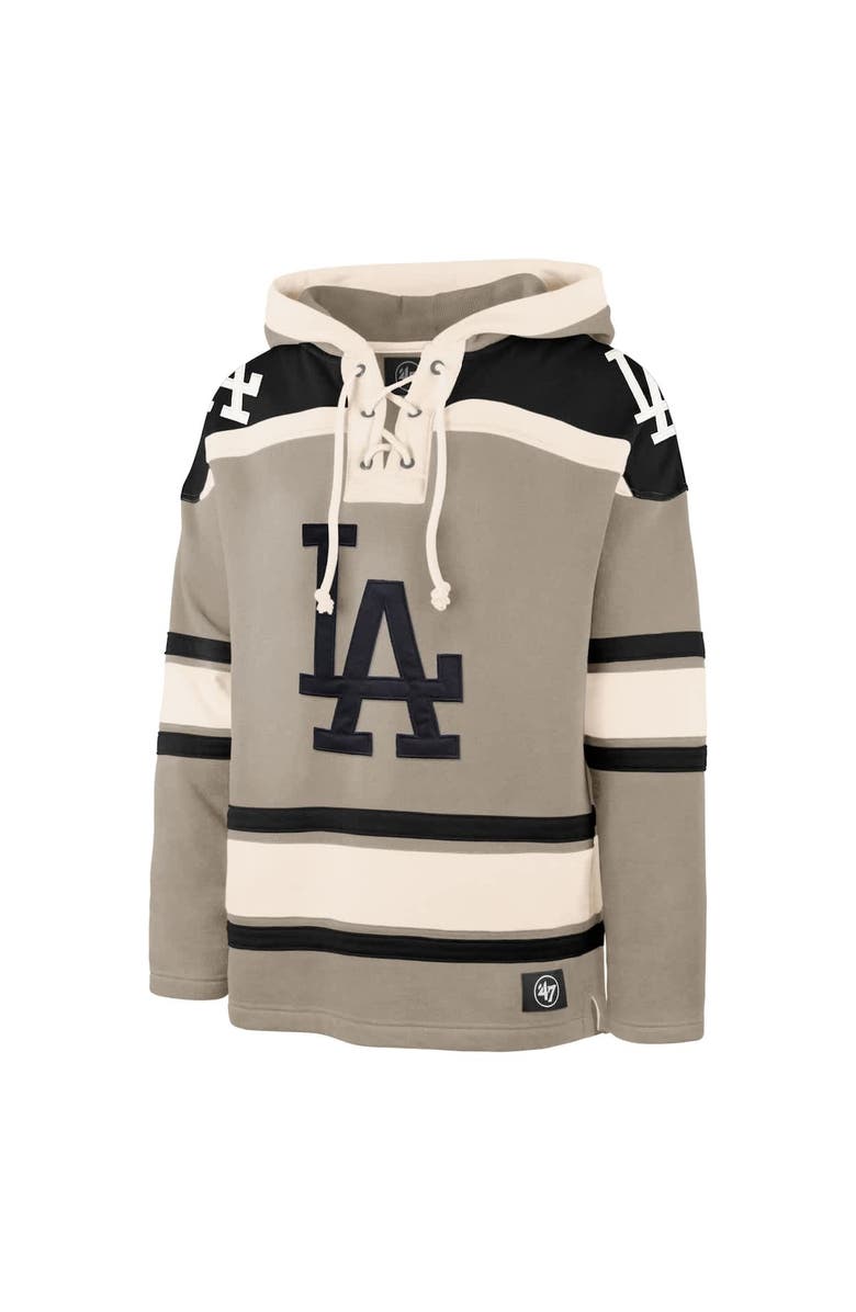 '47 Men's '47 Khaki Los Angeles Dodgers Superior Lacer Pullover Hoodie, Alternate, color,