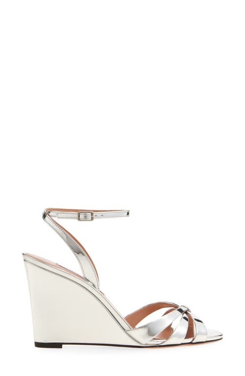 Aquazzura Tati 85 Mirrored Faux Leather Wedge Sandals In Silver