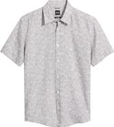 BOSS Roan Short Sleeve Stretch Linen Button-Up Shirt