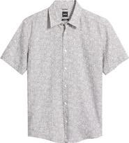 BOSS Roan Short Sleeve Stretch Linen Button-Up Shirt