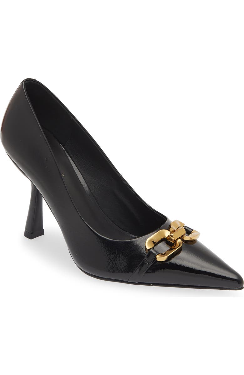 Jeffrey Campbell Authority Pointed Toe Pump, Main, color, Black Crinkle Patent/ Gold