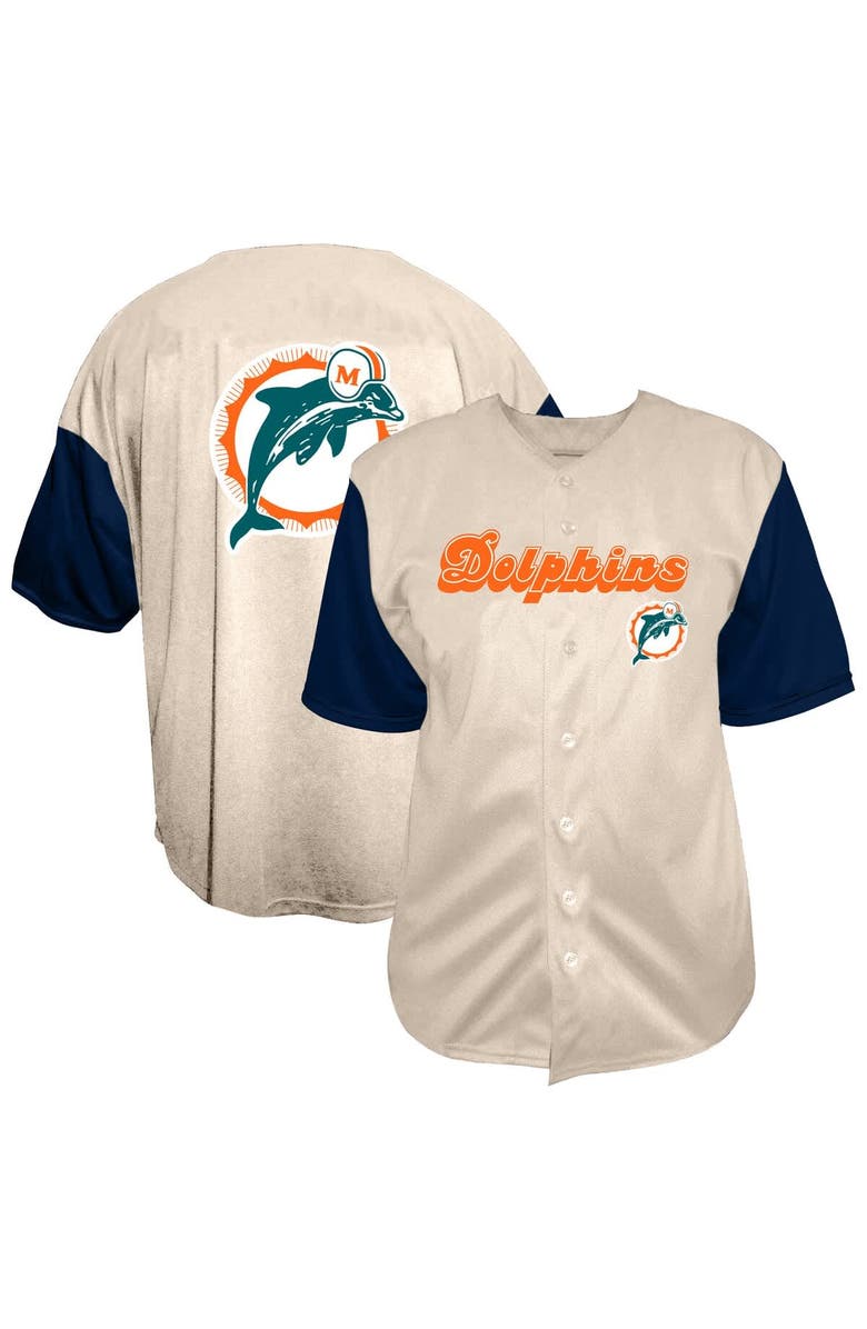 FANATICS Men's Fanatics  Cream Miami Dolphins Vintage Full-Button Short Sleeve Top, Main, color, Cream