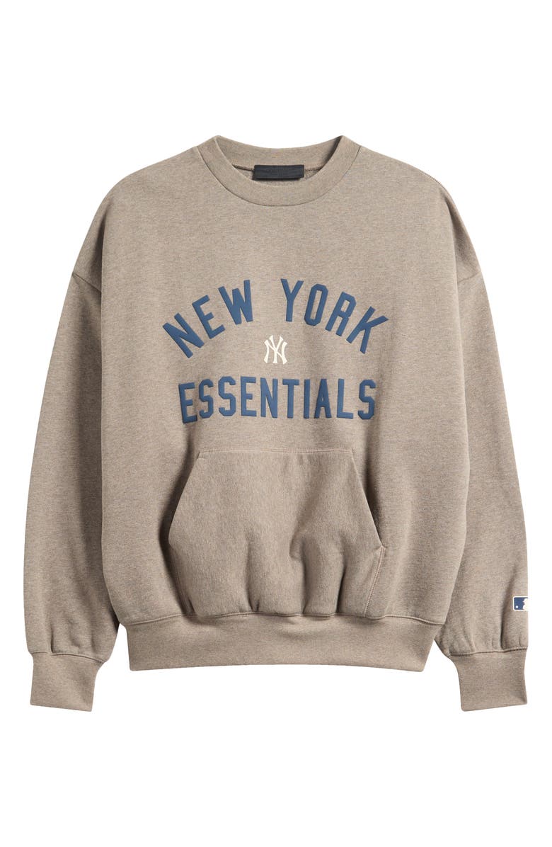 Fear of God Essentials x MLB Yankees Sport Fit Graphic Sweatshirt, Alternate, color, Warm Heather