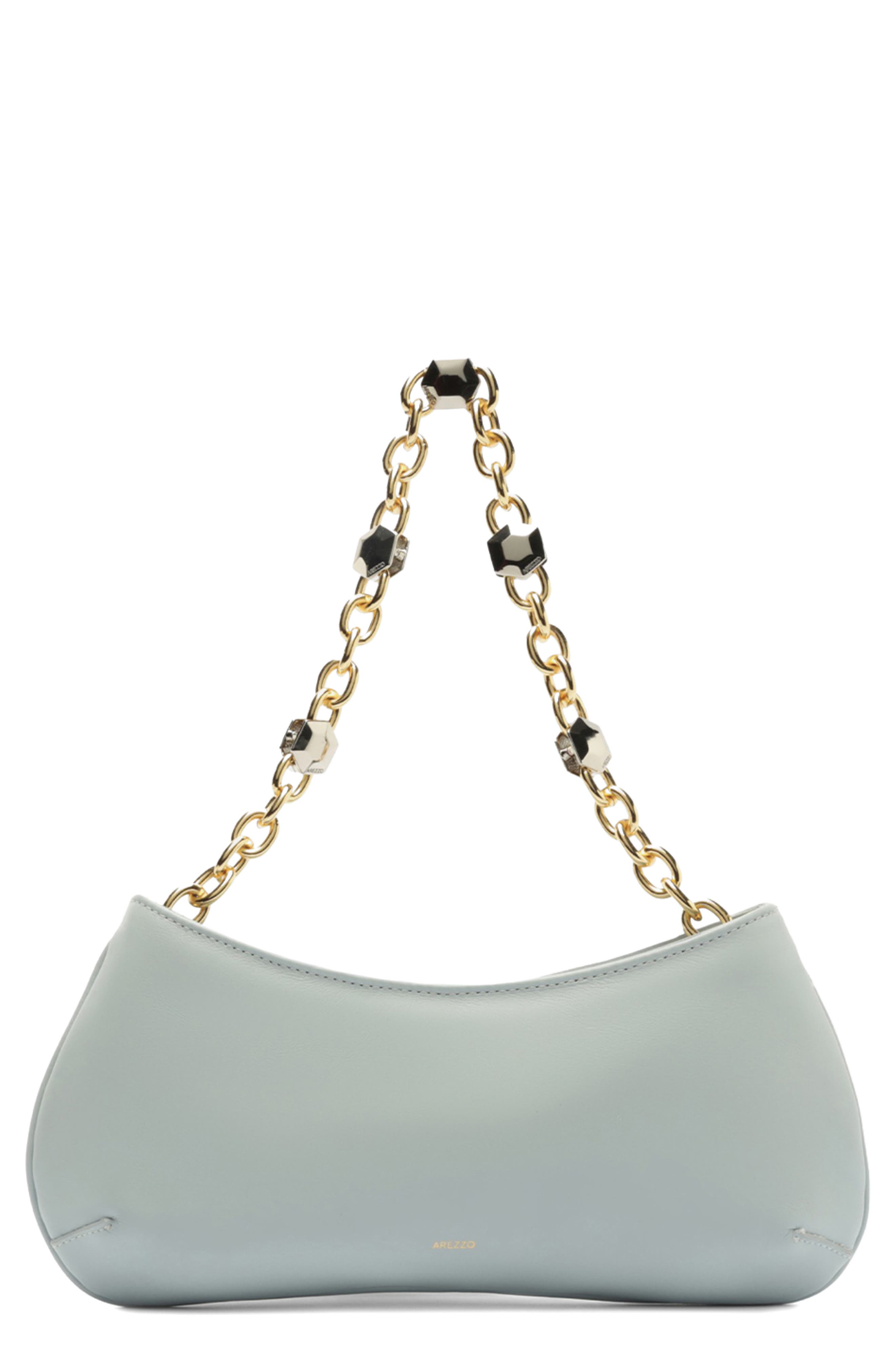 Arezzo Small Luna Baguette Leather Shoulder Bag, Main, color, Glacier Blue