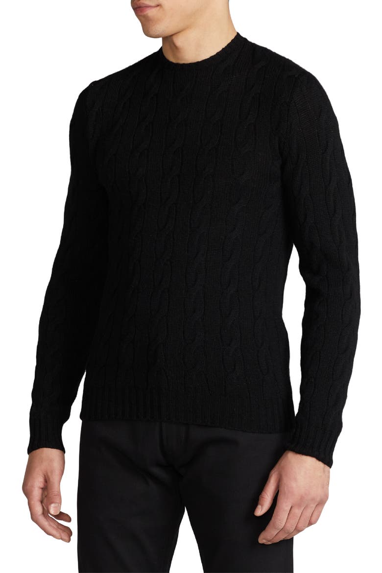 Cable Knit Cashmere Sweater, Alternate, color, CLASSIC BLACK