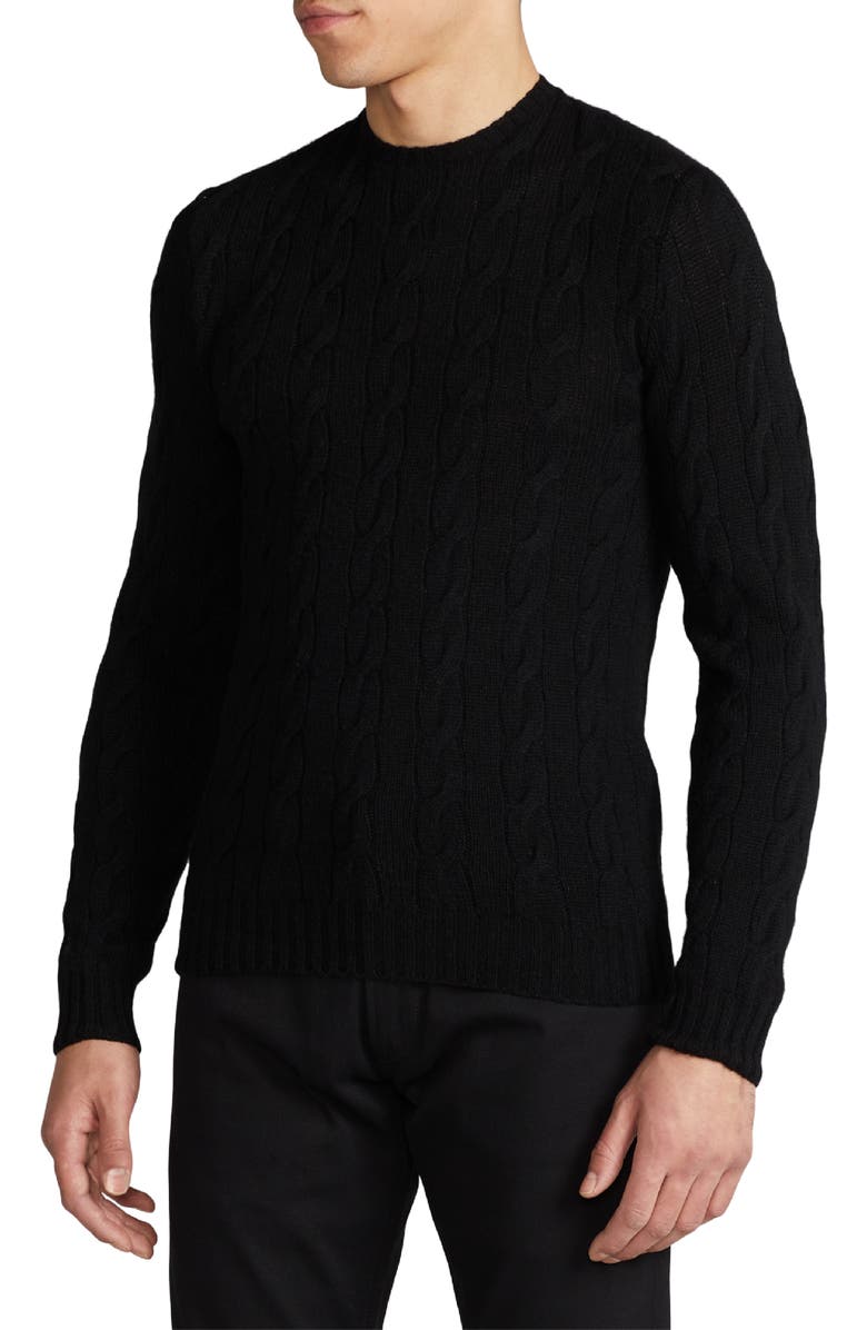 Ralph Lauren Purple Label Cable Knit Cashmere Sweater, Alternate, color, Classic Black