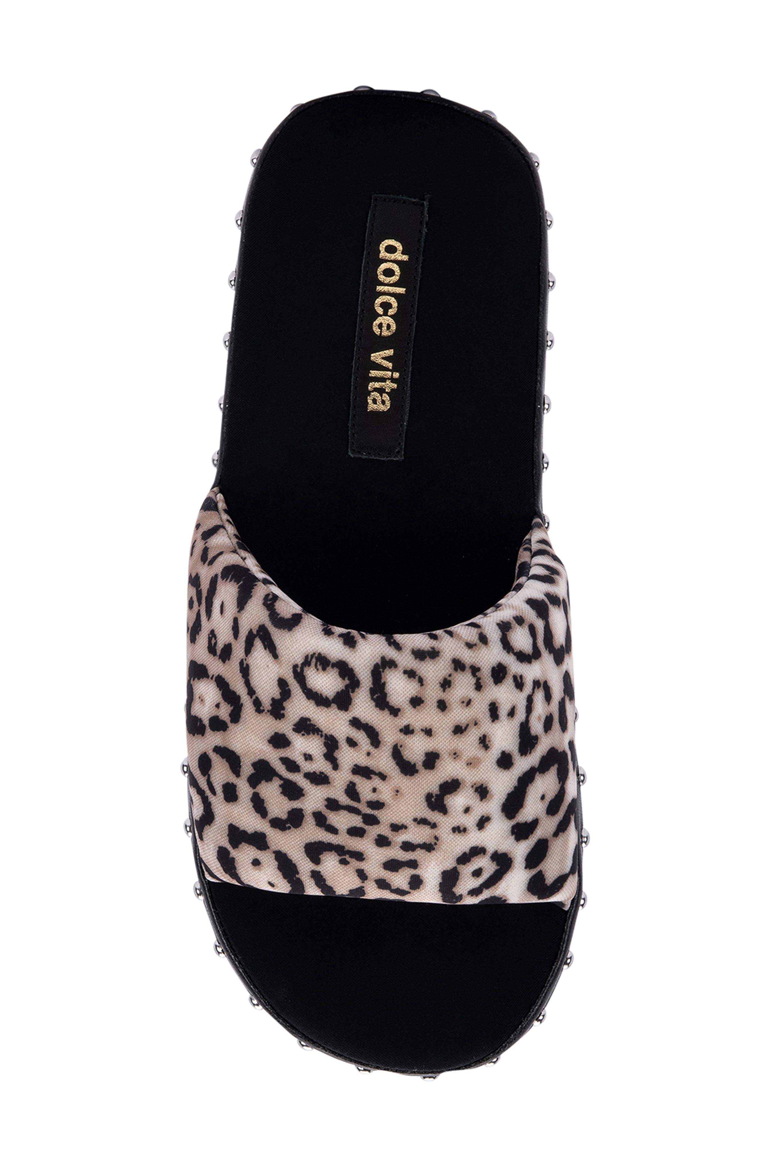 Faux Fur Platform Slide Slipper, Alternate, color, BEIGE LEOPARD NEOPRENE