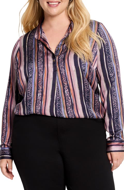 Animal Stripe Button-Up Shirt (Plus)