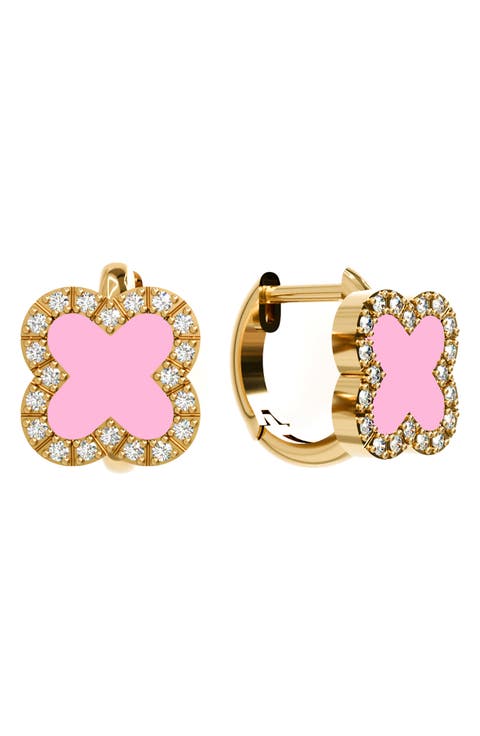 Clover Cubic Zirconia Pavè Huggie Hoops