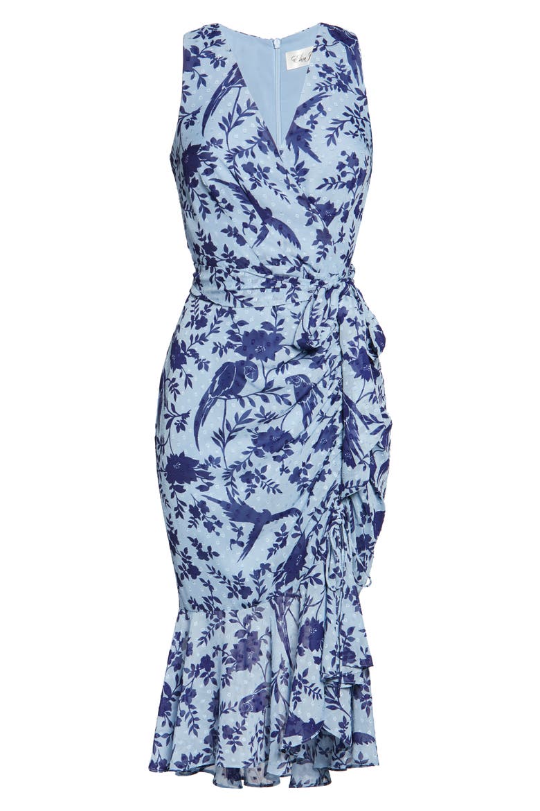Floral Ruched Chiffon Faux Wrap Dress, Alternate, color, BLUE