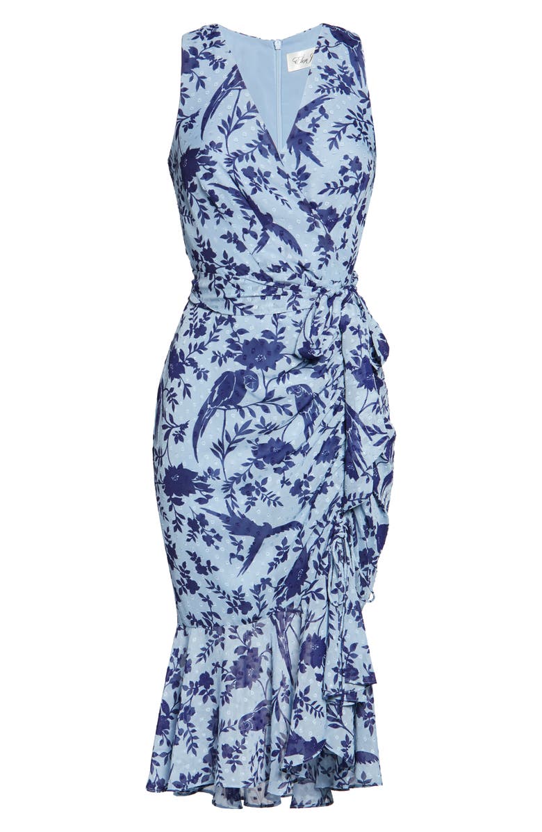 Eliza J Floral Ruched Chiffon Faux Wrap Dress, Alternate, color,