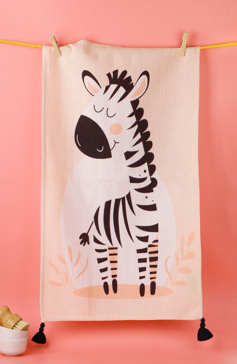 Tiramisu Whimsical Zebra Set of 3 Kitchen Towels, Alternate, color, Black/ White/ Beige