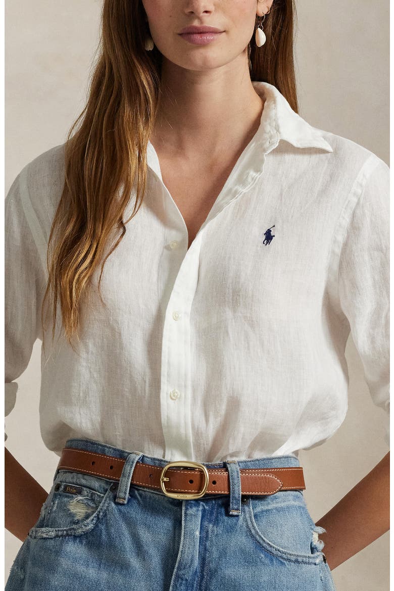 Classic Fit Linen Button-Up Shirt, Alternate, color, WHITE