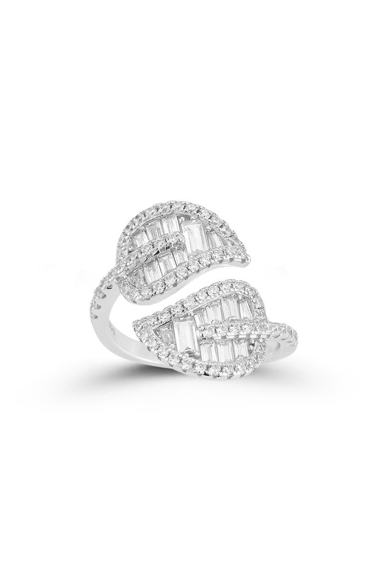 Baguette Leaf Bypass Ring, Main, color, SILVER