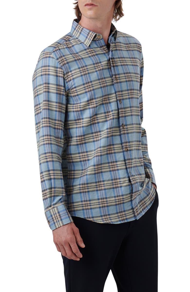 Bugatchi Karl Shaped Fit Plaid Cotton & Cashmere Button-Up Shirt, Alternate, color, 