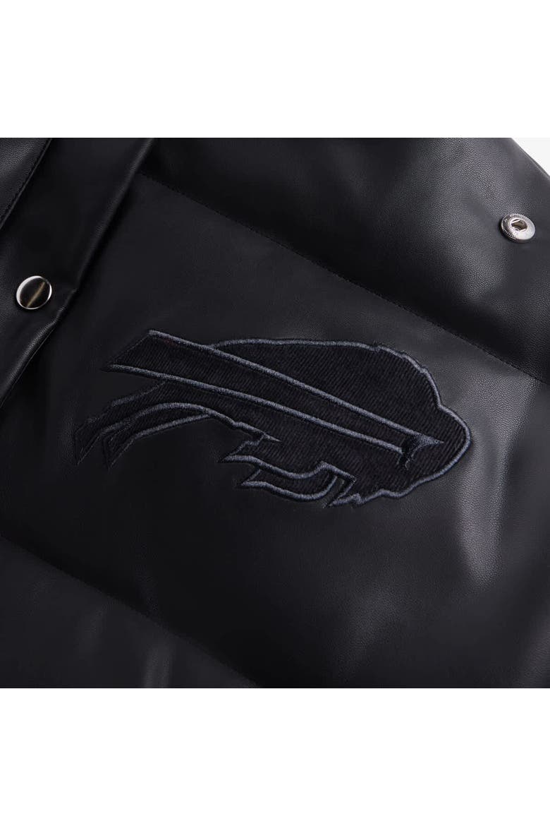 Women's  Black Buffalo Bills Faux Leather Puffer Jacket, Alternate, color, Black