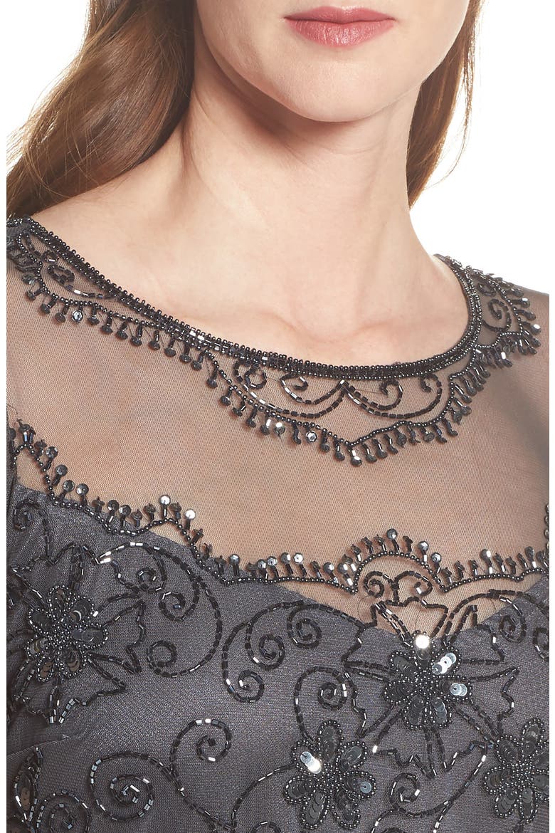 Beaded Mesh Sheath Dress, Alternate, color, SMOKE